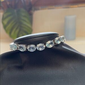 Silver-Tone Light Blue topaz Oval Tennis Bracelet - Women Jewelry